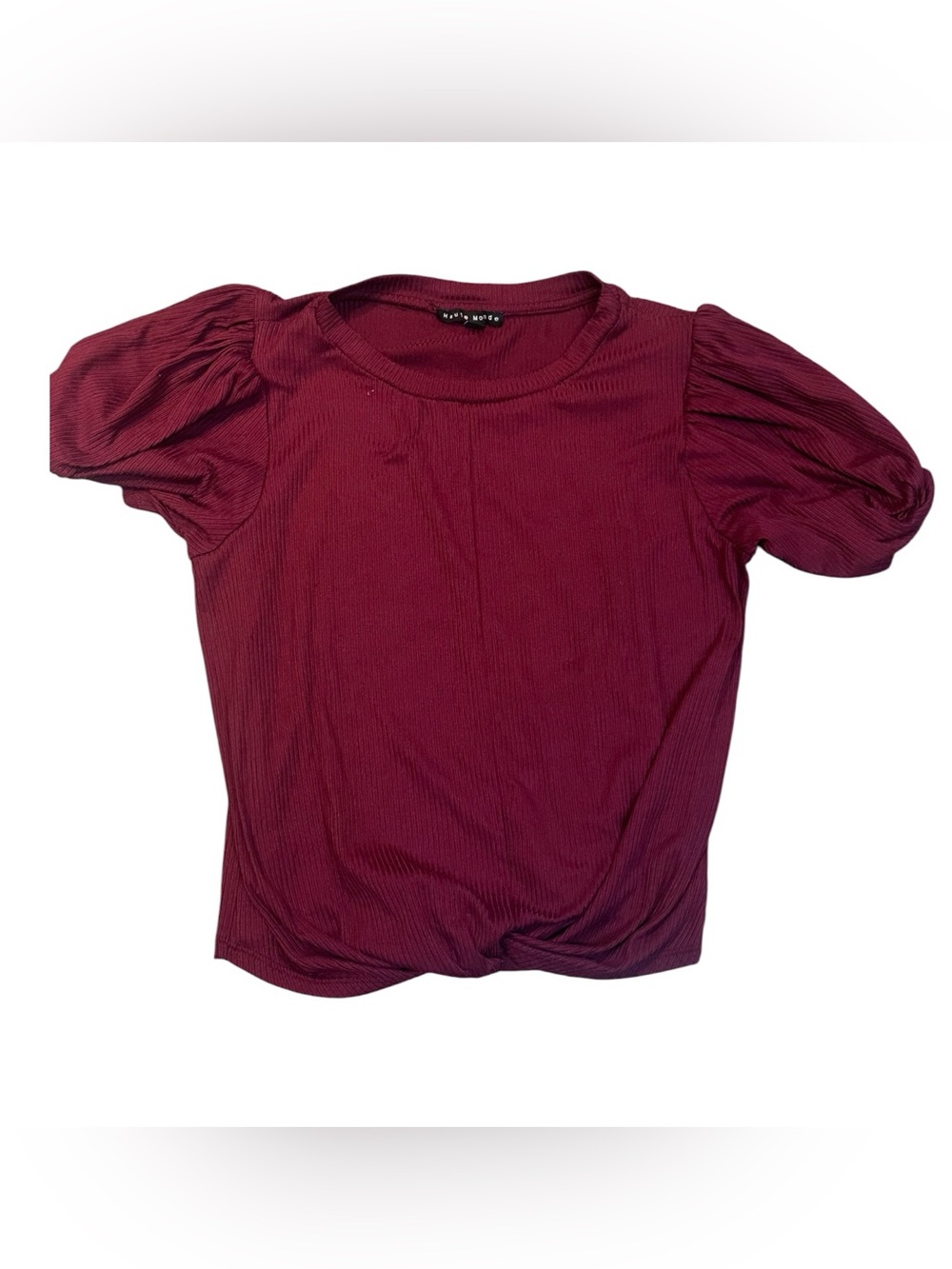 Haute Monde Women’s Large Burgundy Puff Sleeve Ribbed Top